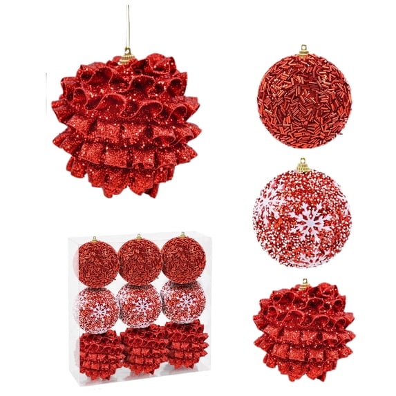 Yhmxh 9PCS Christmas Ornaments Set, Christmas Tree Decoration Hanging Ornament Balls Decor Snowflakes Shatterproof Shiny Balls for Xmas Trees Decor Holiday Party Wedding Decoration