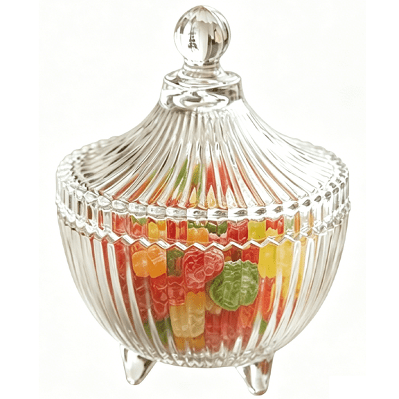 Yhmxh 9oz Crystal Glass Candy Dish with Lid, Small Decorative Covered Candy Jar, Salt Container Holder for Kitchen, Clear Candy Storage Box Candy Bowl for Office Desk, Coffee Table, Living Room