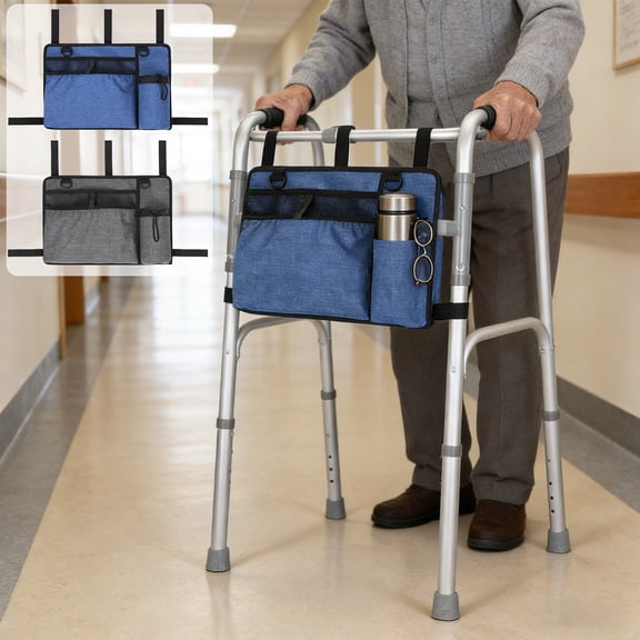 Yhmxh Accessories Bag for Walker, Wheelchair, Rollator, Walker Basket Bag Cup Holder, Seniors Caddy Attachment Pouch, Water Resistant Large Capacity Carry Storage Carrier Tote
