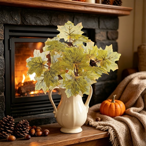 Yhmxh Artificial Maple Leaf Picks, Fall Maple Leaf Stems, 11.8 inch Autumn Maple Branches for Thanksgiving Halloween Vase Arrangement, Farmhouse Table Centerpiece, Kitchen Harvest Season Decor