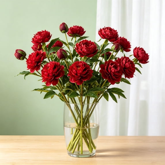 Yhmxh Artificial Peony Flower Stems, 29.52in Long Stems Real Touch Silk Peonies, Realistic Peony Branches Arrangement Peony Flower for Christmas Home Vase Party Wedding Bouquet Decor