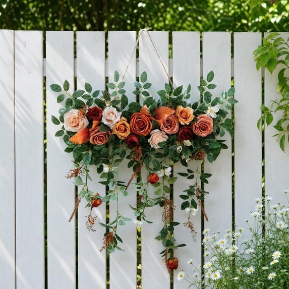 Yhmxh Artificial Rose Hanging Floral Swag, 23.62in Wide Flower Wall Hanging Decor with Trailing Vines, Rose Greenery Swag for Front Door, Wall, Window, Wedding Arch, Outdoor Indoor Floral Decorations