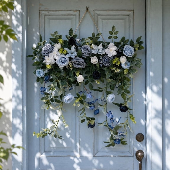 Yhmxh Artificial Rose Hanging Floral Swag, 23.62in Wide Flower Wall Hanging Decor with Trailing Vines, Rose Greenery Swag for Front Door, Wall, Window, Wedding Arch, Outdoor Indoor Floral Decorations