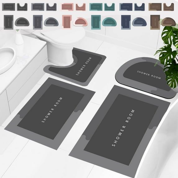 Yhmxh Bathroom Rugs Set 4 Piece Soft Absorbent Bath Rugs, Microfiber Bath Mats and U-Shaped Contour Toilet Rug with Non-Slip Rubber Backing Bath Rug Sets Thick Floor Mat, Bathroom Sets for Bathrooms