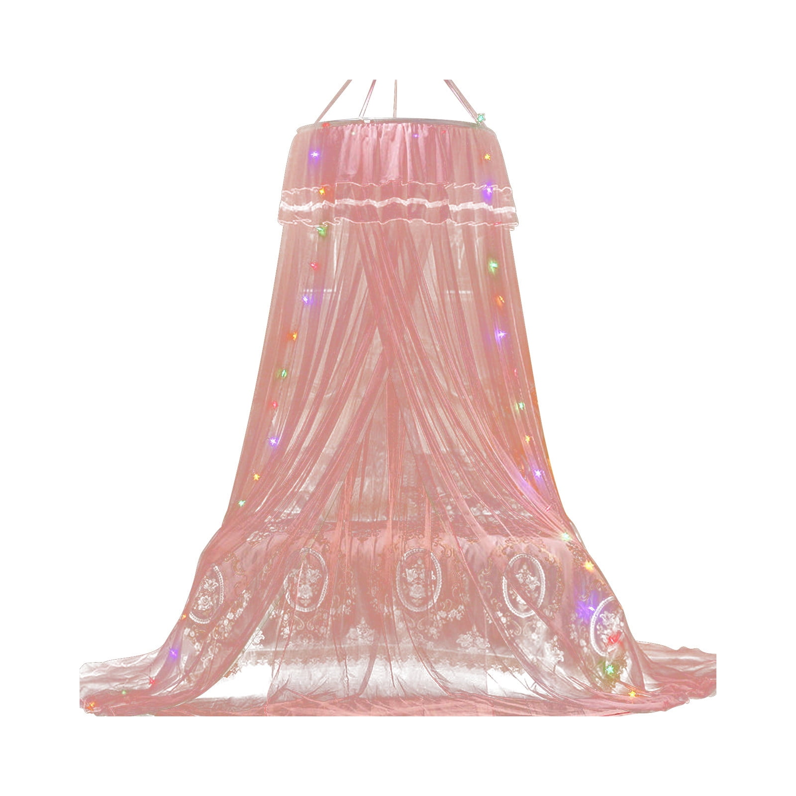 Yhmxh Bed Canopy Curtain - Large Bed Canopy - Luxurious Princess Bed Curtain Net for Girls & Adults - Fits Single, Twin, Full, Queen Size Kids Bed, Round Lace Princess Mosquito Net Tent (Pink)
