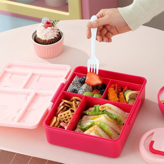 Yhmxh Bento Lunch Box with Insulated Soup Bowl & Utensils, Leakproof Lunch Food Containers with 4 Compartment and Handle, Insulated Hot Food Jar Reusable Food Storage for Office, Trvael