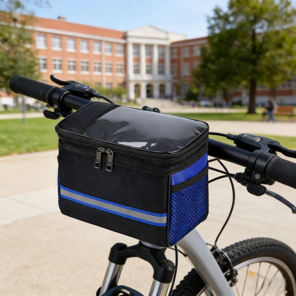 Yhmxh Bike Handlebar Bag Bike Basket, Large Capacity Multi-Purpose Detachable Bicycle Front Basket, Front Storage Bag with Reflective Strip for Shopping Commuter Pet Camping Outdoor