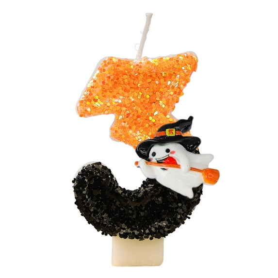 Yhmxh Birthday Number Candles for Cake, Black and Yeellow Cute Ghosts Number Candle, Sparkling Candle Cake Decorations, Cake Topper Cupcake Topper for Birthday Party Decorations Supplies Favors