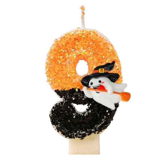 Yhmxh Birthday Number Candles for Cake, Black and Yeellow Cute Ghosts Number Candle, Sparkling Candle Cake Decorations, Cake Topper Cupcake Topper for Birthday Party Decorations Supplies Favors