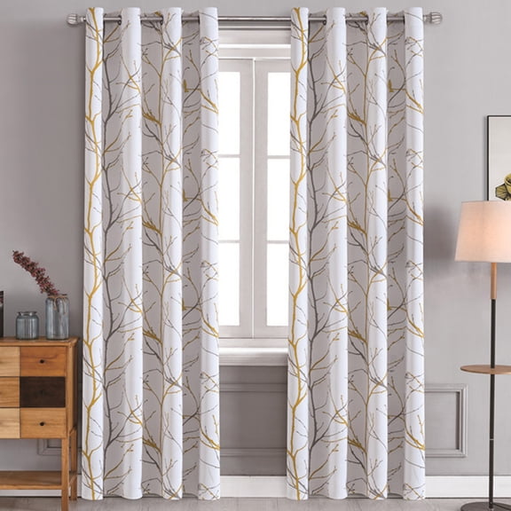 Yhmxh Blackout Curtains for Bedroom, White Curtains 84 Inch Length for Living Room, Tree Branch Patterned Thermal Insulated Panels, Farmhouse Window Drapes 1 Panels Grommet Top Curtain 52" W