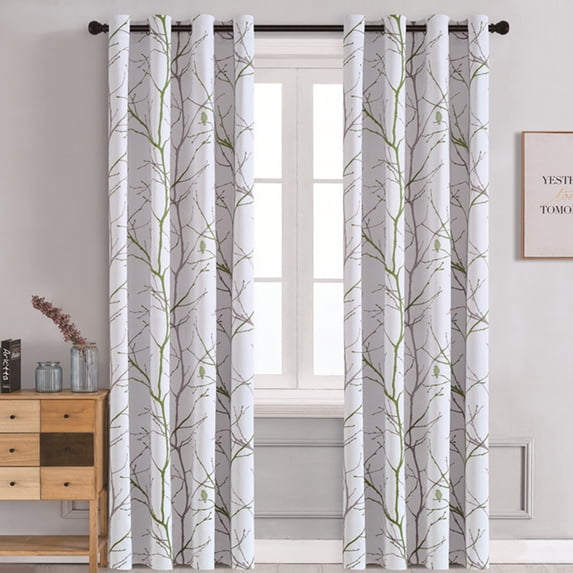 Yhmxh Blackout Curtains for Bedroom, White Curtains 84 Inch Length for Living Room, Tree Branch Patterned Thermal Insulated Panels, Farmhouse Window Drapes 1 Panels Grommet Top Curtain 52" W