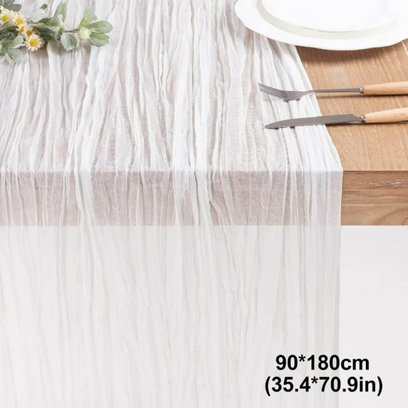 Yhmxh Boho Gauze Fabric Cheese Cloth Table Runner, 6FT Rustic Solid Color Dining Decor, Machine Washable Summer Table Runner for Weddings, Holiday Party, Centerpiece Spring Home Decorations(White)