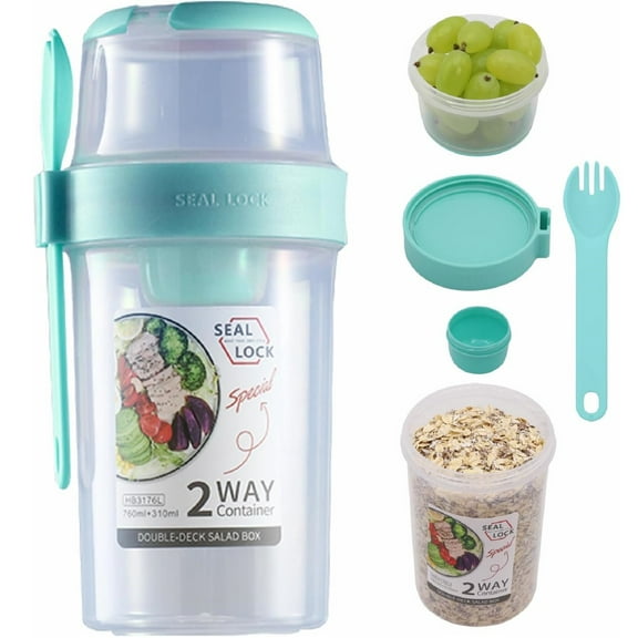 Yhmxh Breakfast Cups, Salad Shaker Cup To Go, Take And Go Yogurt Cereal Overnight Oats Snack Containers & Salad Dressing Holder With Fork For Lunch, Fruit & Vegetable Jar(Green,36.2oz)