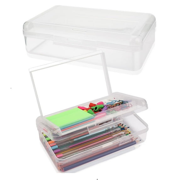 Yhmxh C Pencil Box, Double Layer Large Capacity Pencil Box, Hard Pen Case with Snap-tight Lid, Plastic Pencils Case for Office Supplies Pen Boxes, Storage Organizer for Gel Pens Erasers-Transparent