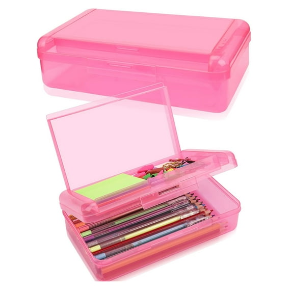 Yhmxh C Pencil Box, Double Layer Large Capacity Pencil Box, Hard Pen Case with Snap-tight Lid, Plastic Pencils Case for Office Supplies Pen Boxes, Storage Organizer for Gel Pens Erasers-Transparent