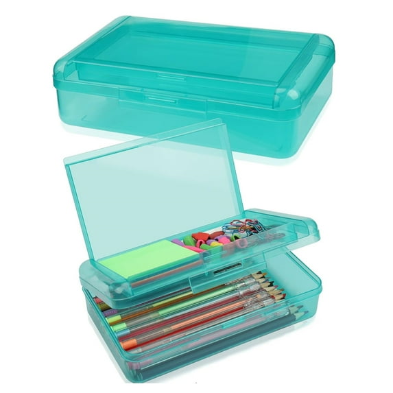 Yhmxh C Pencil Box, Double Layer Large Capacity Pencil Box, Hard Pen Case with Snap-tight Lid, Plastic Pencils Case for Office Supplies Pen Boxes, Storage Organizer for Gel Pens Erasers-Transparent