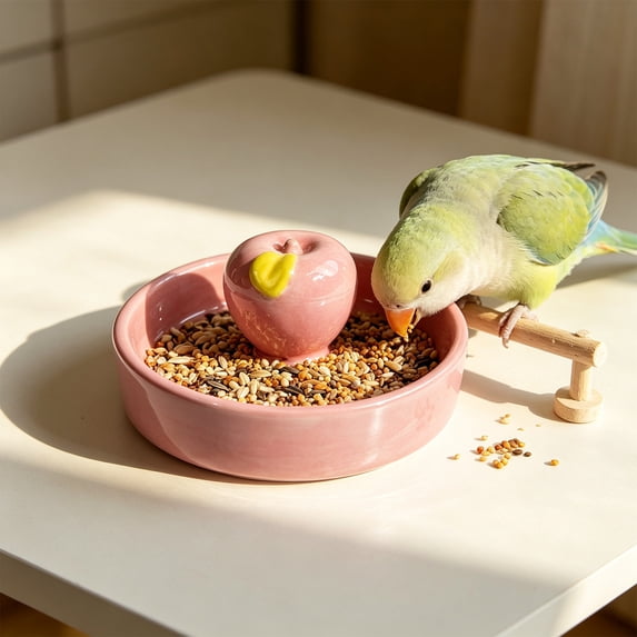 Yhmxh Ceramic Bird Feeding Bowl, Cute Bird Food Dish, Splatter Proof Parrot Cockatiel Feeder Dish, Heavy Base Ceramic Bird Feed Bowl for Small Medium Parrots Pet Bird Cage Daily Feeding Supplies
