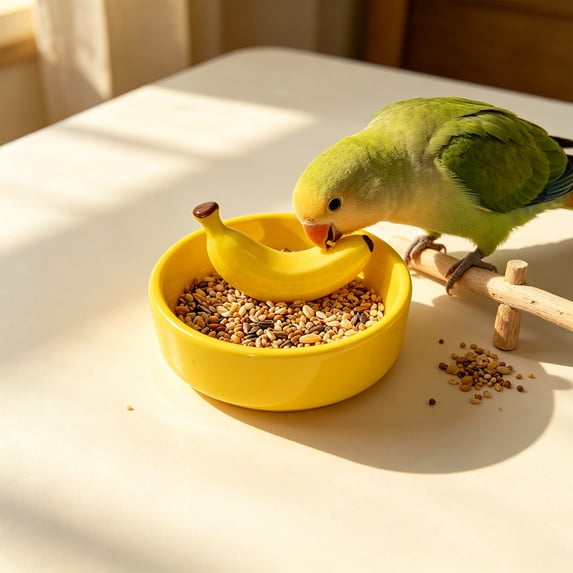 Yhmxh Ceramic Bird Feeding Bowl, Cute Bird Food Dish, Splatter Proof Parrot Cockatiel Feeder Dish, Heavy Base Ceramic Bird Feed Bowl for Small Medium Parrots Pet Bird Cage Daily Feeding Supplies
