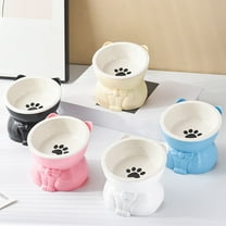 Yhmxh Ceramic Elevated Cat Bowls, Wide Raised Cat Bowls for Food and Water, Shallow Cat Food Dish Whisker Friendly, Anti Vomit Cat Bowl Microwave and Dishwasher Safe, Great Height for Cat Puppies
