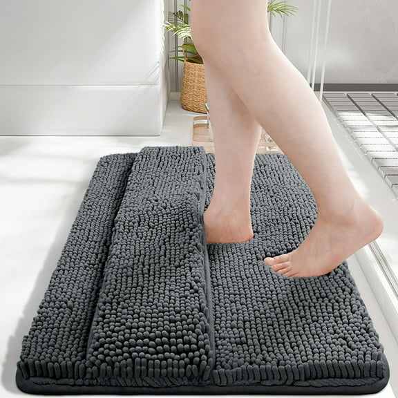 Yhmxh Chenille Bathroom Rug Mat, 24 x 16 Extra Soft Non Slip Absorbent Water Bath Rug, Quick Dry Machine Washable Chenille Shaggy Shower Mat, Bath Mat for Bathroom Floor, Home Decor Accessories