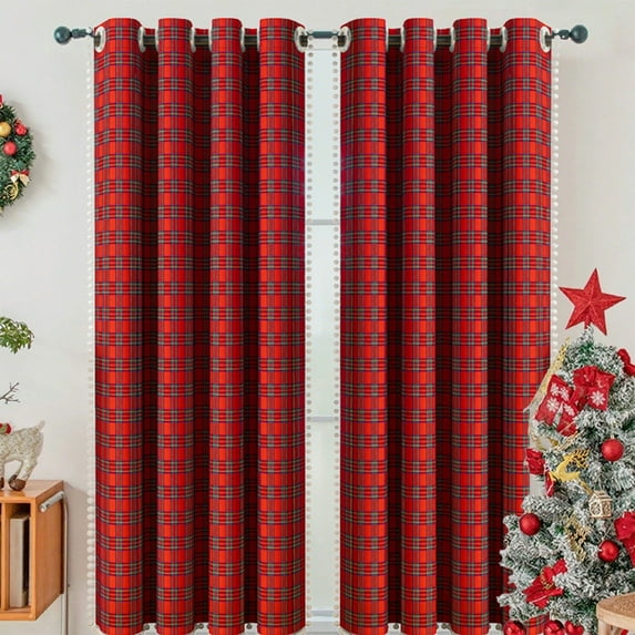 Yhmxh Christmas Check Plaid Curtains Scottish Tartan Striped Xmas Decorative Window Curtain Panel Light Filtering Farmhouse Grommet Drapes for Kitchen Living Room, 1 Panels 72"x52"