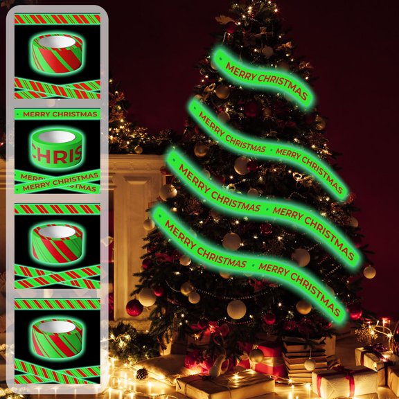 Yhmxh Christmas Decoration Red Flagging Tape, Glow in The Dark Tape, 2inch x 6.5ft Merry Christmas Decorations Marking Tape, None Adhesive Caution Tape for Christmas Party, Indoor Outdoor, Garden