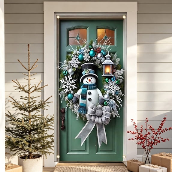 Yhmxh Christmas Door Cover, Merry Christmas Front Door Banner Decoration, Xmas Holiday Door Backdrop, Lightweight Door Wrap for Home Porch, Indoor Outdoor Christmas Party Decor 35.43"x70.87"