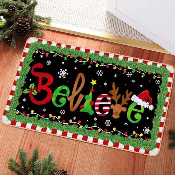 Yhmxh Christmas Door Mat 16x24in Kitchen Rugs Non Slip Washable Bathroom Rugs Low Pile Soft Front Door Rugs for Entryway Indoor Entrance Home Bedroom Christmas Decorations on