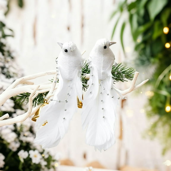 Yhmxh Christmas Dove Birds Clip, Xmas Artificial Feathered Bird with Clip Ornaments on Christmas Tree, Xmas Ornaments with Feather Realistic Fake Bird Craft for Wedding Party Garland DIY Accessories