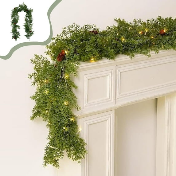Yhmxh Christmas Garlands Norfolk Pine Garland Real Touch Artificial Faux Pine Greenery Garland for Indoor Outdoor Decor, Pine Green Garland Mantel for Fireplace Staircase Winter Xmas Decorations