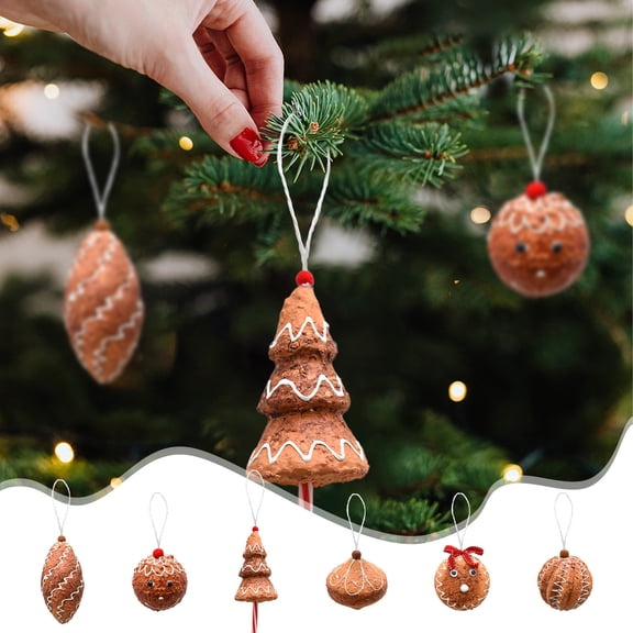 Yhmxh Christmas Gingerbread Cookies Ornaments, 5.91"x2.36" Large Xmas Tree Hanging Pendant Decorations, Christmas Gingerbread Balls Hanging Ornaments with Ropes for Xmas Tree Winter Crafts