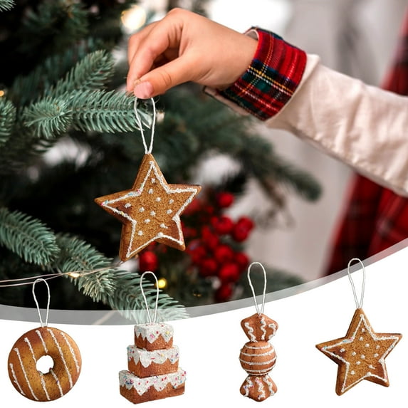 Yhmxh Christmas Gingerbread Decorations, Baking Theme Christmas Tree Hanging Gingerbread Ornaments Pie Decoration Gingerbread Hanging Ornaments for Xmas Tree Festive Season Holiday Party