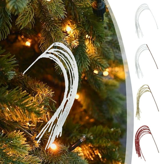 Yhmxh Christmas Glitter Tree Picks Decoration Wispy Plug in Decorations Glittered Twigs Decor Wreath Garland Floral Arrangement Glitter Stems Xmas Ornaments for Xmas Tree Decor 11.02"x33.4"