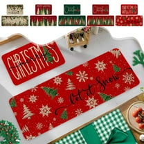 Yhmxh Christmas Kitchen Mats Set of 2, Holly Berry Xmas Tree Winter Farmhouse Kitchen Mats Rugs Washable Non Slip Low-Profile Welcome Door Mat for Indoor Floor Holiday Decor 16x24 and 16x47 Inch