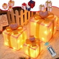 thumbnail image 1 of Yhmxh Christmas Lighted Gift Boxes Set of 3, Light Up Presents Christmas Decoration with Remote for Indoor Xmas Tree Outdoor Yard Holiday, Battery Operated Gift Boxes with Pre-lit Warm White Lights, 1 of 7