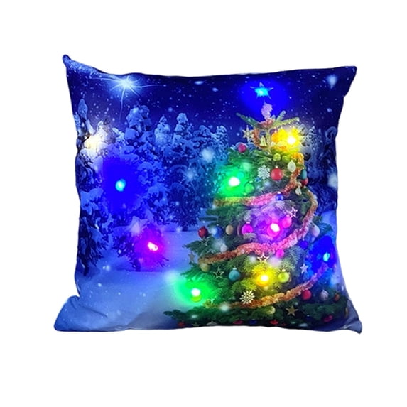 Yhmxh Christmas Pillow Cover with LED Lights, 18x18 Light Up Xmas Pillow Decor Holiday Throw Pillow Covers, Xmas Cushion Case, Farmhouse Christmas Decorations for Indoor Home Sofa Couch Living Room