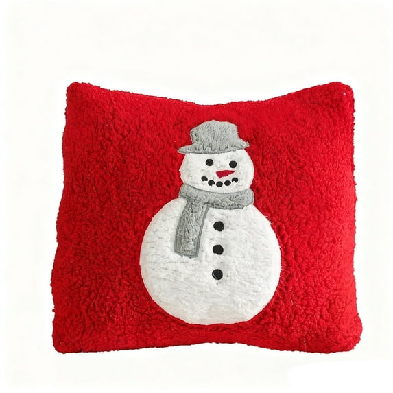 Yhmxh Christmas Pillow Covers, 18x18 inch Decorative Soft Plush Christmas Snowman Pillow Covers Beige 3D Embroidered Couch Cover Pillow Case for Sofa Bedroom Living Room Holiday Winter Home Decor