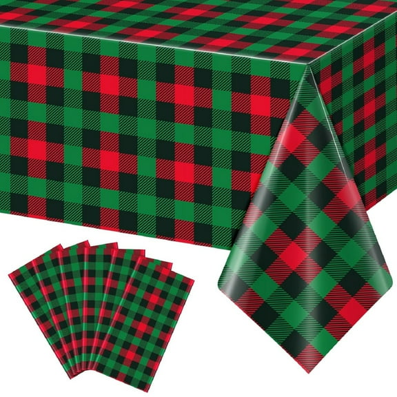 Yhmxh Christmas Plastic Plaid Tablecloth for Rectangle Tables, Disposable Waterproof Red and Green Buffalo Checkered Plaid Table Cover for Christmas Winter Holiday Party Supplies Decor 54"x108"