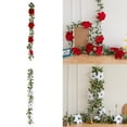 thumbnail image 1 of Yhmxh Christmas Poinsettia Garland 6 Feet Artificial Poinsettia Garland with White Edge Green Holly Leaves for Xmas Home Dining Room Deck Railing Staircase Decorations (Poinsettia & Berry), 1 of 7