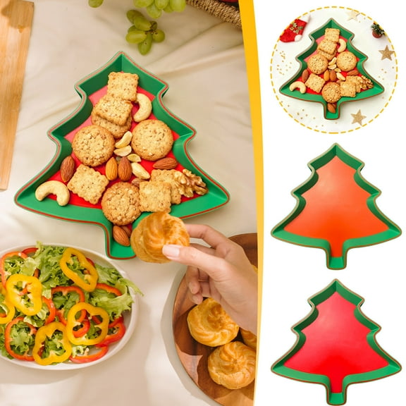 Yhmxh Christmas Serving Platter Santa Cookie Plate, Christmas Tree Shape Cookies Plate Christmas Treat Santa Tray, BPA-Free Plastic Tray Plate Platter Christmas Decorations for Christmas Supplies