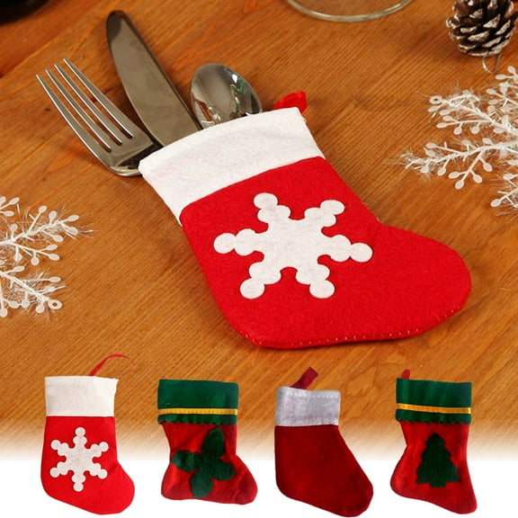 Yhmxh Christmas Silverware Holders, Santa Socks Pocket Tableware Holder, Christmas Tableware Holder Flatware Non Woven Fabrics Knife Fork Bags Cutlery Organizers for Dinner Table Xmas Party Decor