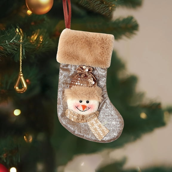 Yhmxh Christmas Stockings Christmas Hanging Sock Santa Snowman Snowflake Elk Gift Socks Burlap Large Cuff Stockings Xmas Gift Candy socks Cotton Socks for Family Holiday Xmas Party Decor