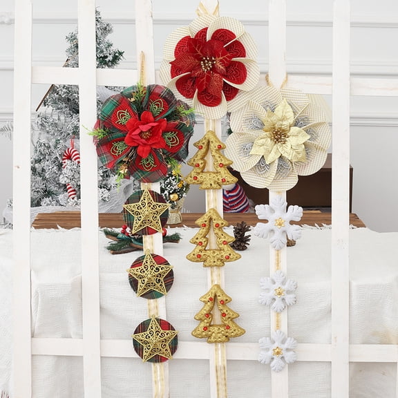 Yhmxh Christmas Swags for Front Door, 40" Christmas Stairway Swag Flocked Staircase Xmas Decorations Red Gold Teardrop Xmas Garland for Stairs Wall Window Hanging Ornaments