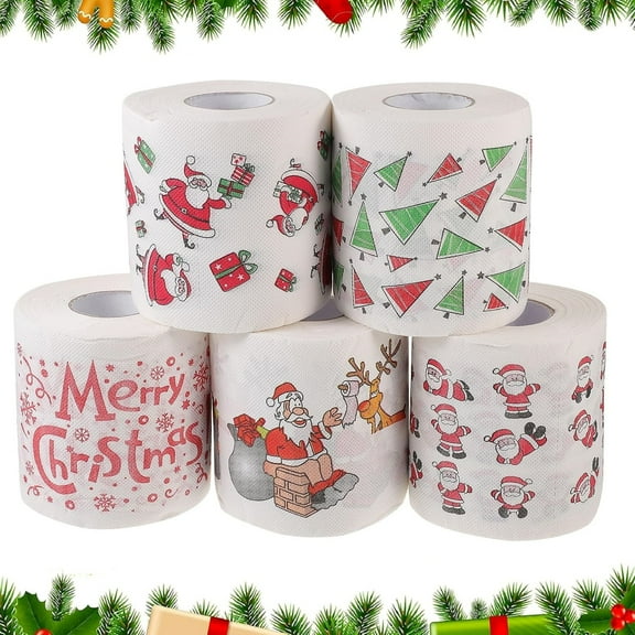 Yhmxh Christmas Toilet Paper, Christmas Theme Home Toilet Paper Santa Claus Xmas Tree Colored Merry Christmas Pattern Toilet Paper,Xmas Novelty Toilet Tissue for Bathroom Decor Fun Party Favors Gift