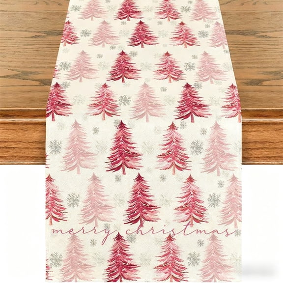Yhmxh Christmas Tree Table Runner Snowflake Merry Christmas Table Runner, Winter Xmas Holiday Kitchen Dining Table Decoration for Xmas Party Supplies Indoor Outdoor Home Party Decor 13"x72"