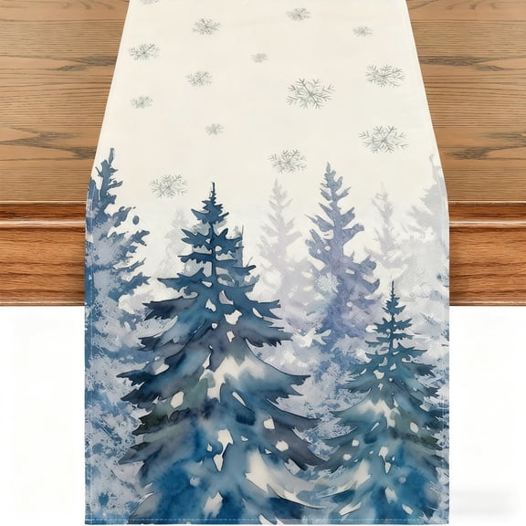 Yhmxh Christmas Tree Table Runner Snowflake Merry Christmas Table Runner, Winter Xmas Holiday Kitchen Dining Table Decoration for Xmas Party Supplies Indoor Outdoor Home Party Decor 13"x72"