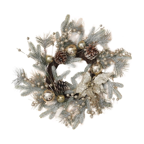 Yhmxh Christmas Wreath for Front Door, Artificial Door Wreath with Pine Needles Holly, Winter Xmas Snowy Wreath for Outdoor Indoor Reef Farmhouse Windows Wall Holiday Christmas Decorations