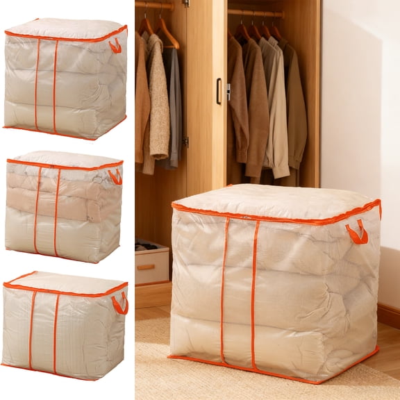 Yhmxh Clear Large Storage Bag, 100L/160L/200L Clothes Storage Containers for Organizing Closet, Collapsible Closet Organizers with Reinforced Handles & Sturdy Zippers for Comforters, Blankets