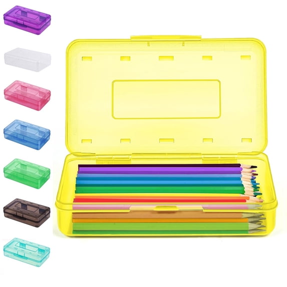Yhmxh Clear Pencil Case, Large Capacity Plastic Hard Pencils Case Crayon Box with Snap-Tight Lid Stackable Art Craft Organizer Marker Organizer Box for Pens Pencils Office Supplies Storage