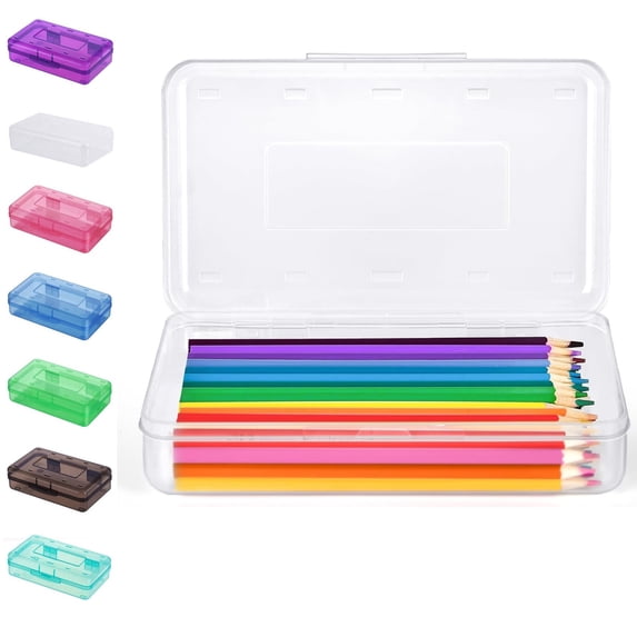 Yhmxh Clear Pencil Case, Large Capacity Plastic Hard Pencils Case Crayon Box with Snap-Tight Lid Stackable Art Craft Organizer Marker Organizer Box for Pens Pencils Office Supplies Storage